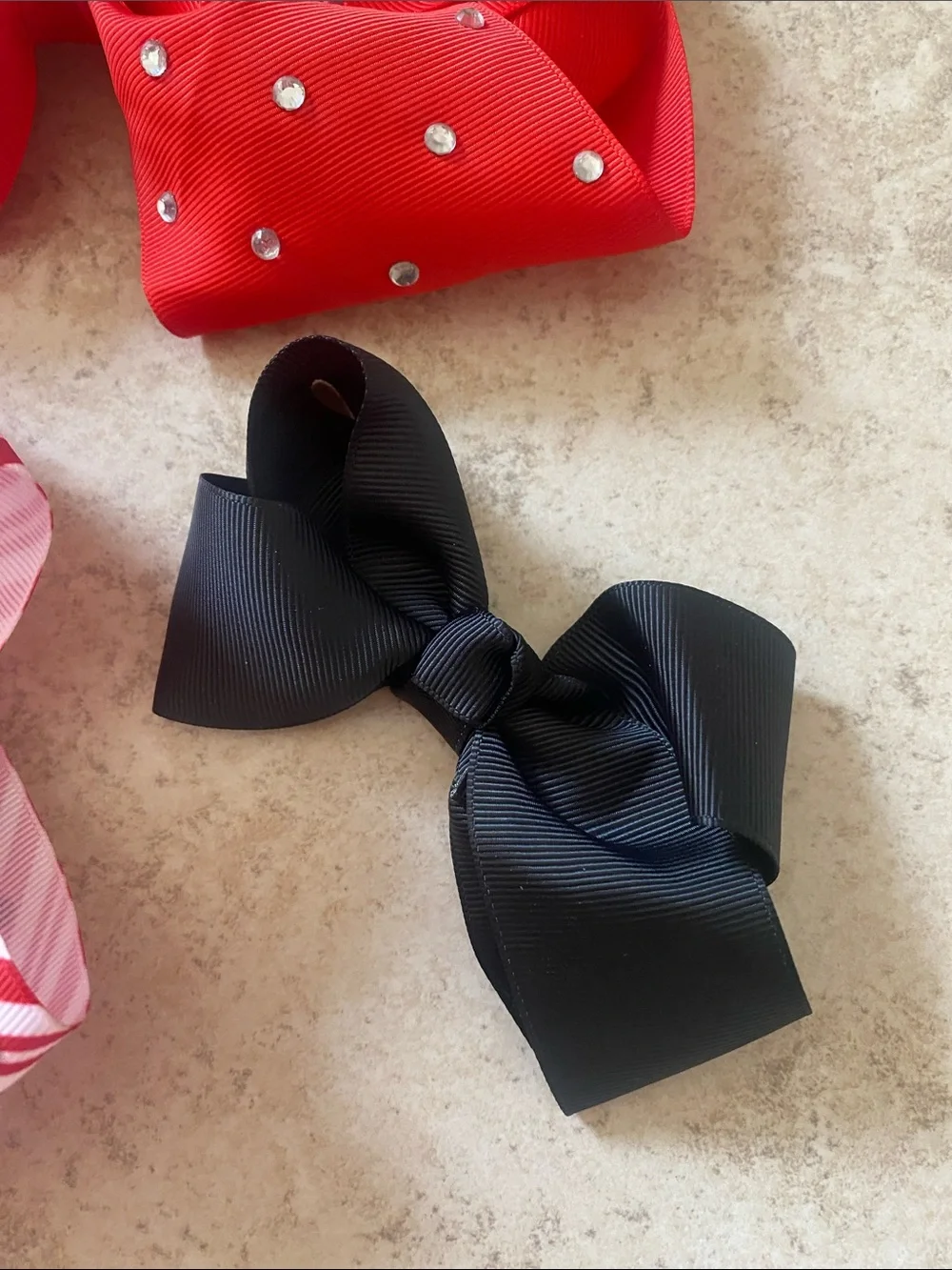 Bundle of 3 Red, Black & Red White Strip Girls Hairbows 2 Large 1 Medium